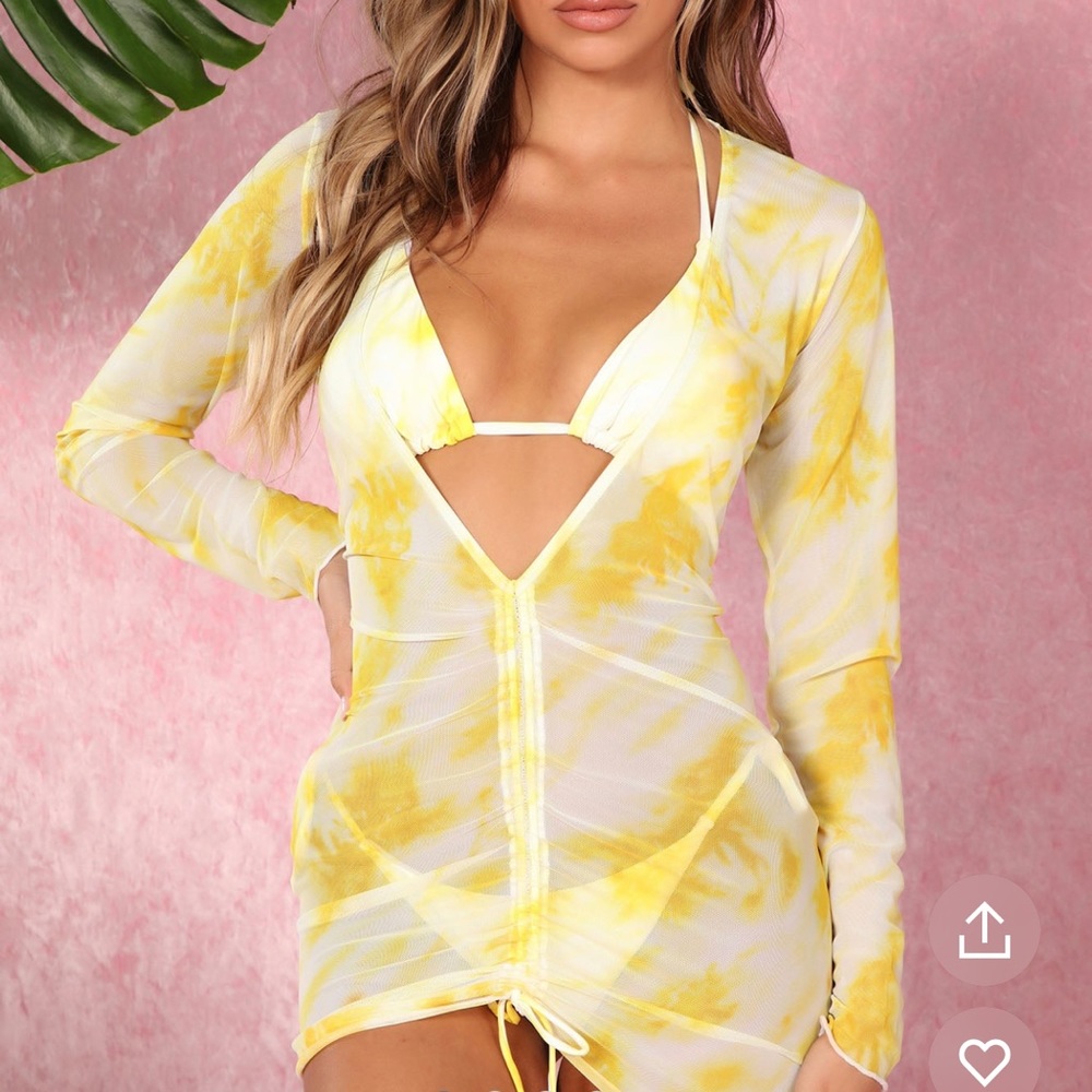 Yellow swim suit with cover up dress